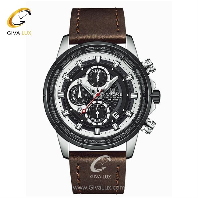 ساعت مچی اورجینال ناوی فورس مردانه سه موتوره کرنوگراف نقره ای | قهوه ای | مشکی | کد رفرنس NF8004